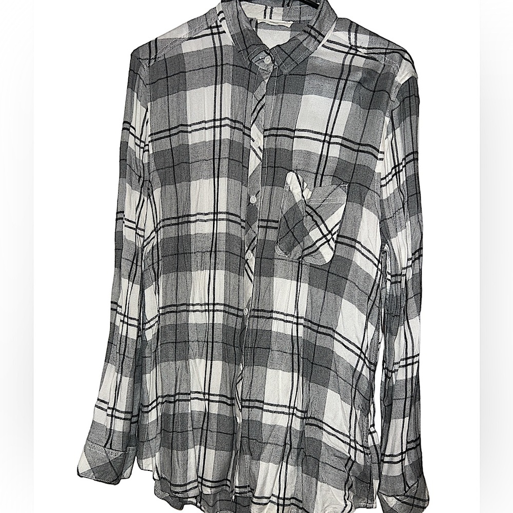 Beachlunchlounge oversized black & white plaid button down Sz Medium